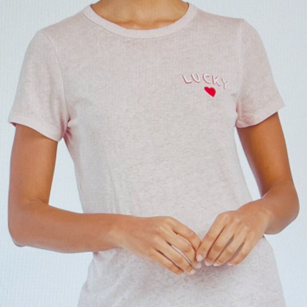 Lucky Brand Crew Neck Tee in Pink with Heart & Logo (XL) New With Tags